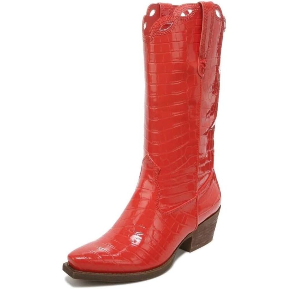 NWT CIRCUS NY Womens Red Croc Pull-Tabs Jill Toe Block Heel Western Boot 8 M